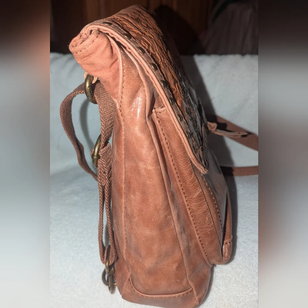 The Sak Ventura Convertible Tan Embossed Leather Backpack